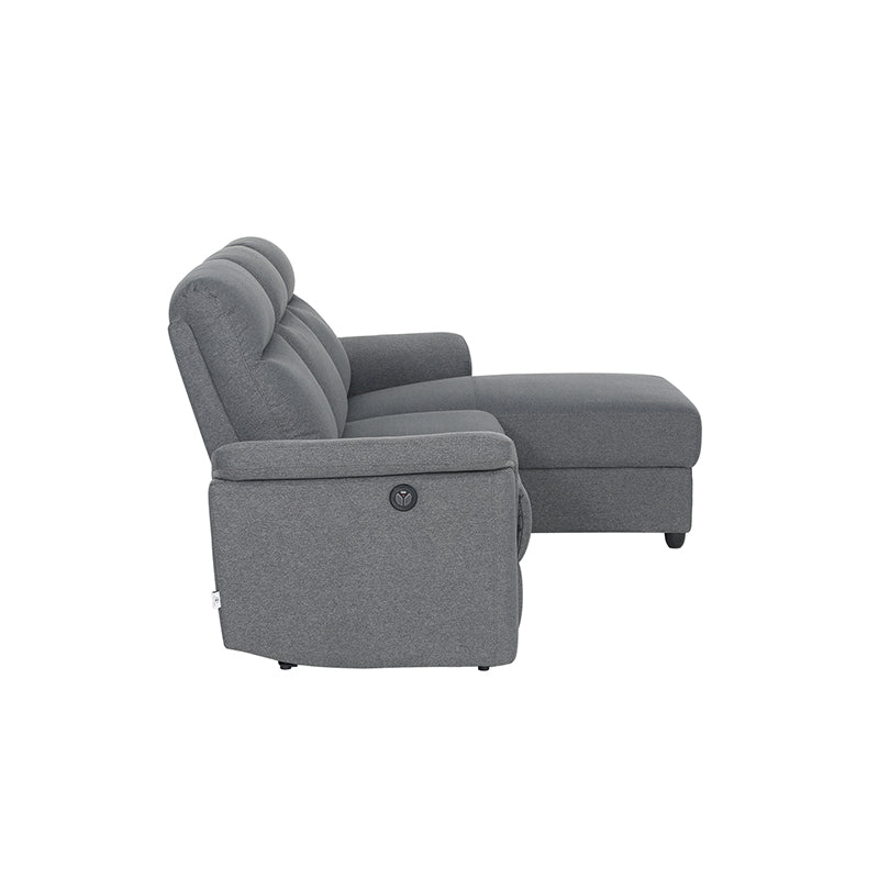 Dawson Fabric Electrical Recliner 2 Seater with Storage Chaise Dark Grey / Silver (Charcoal / Silver)