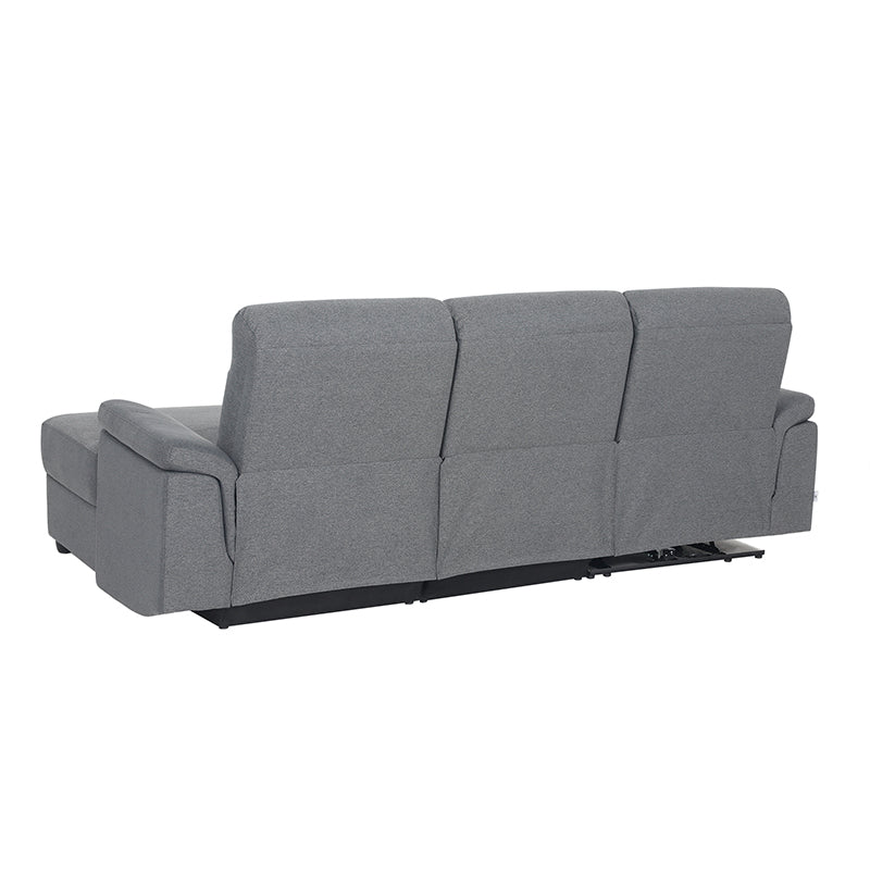 Dawson Fabric Electrical Recliner 2 Seater with Storage Chaise Dark Grey / Silver (Charcoal / Silver)