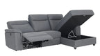 Dawson Fabric Electrical Recliner 2 Seater with Storage Chaise Dark Grey \ Silver