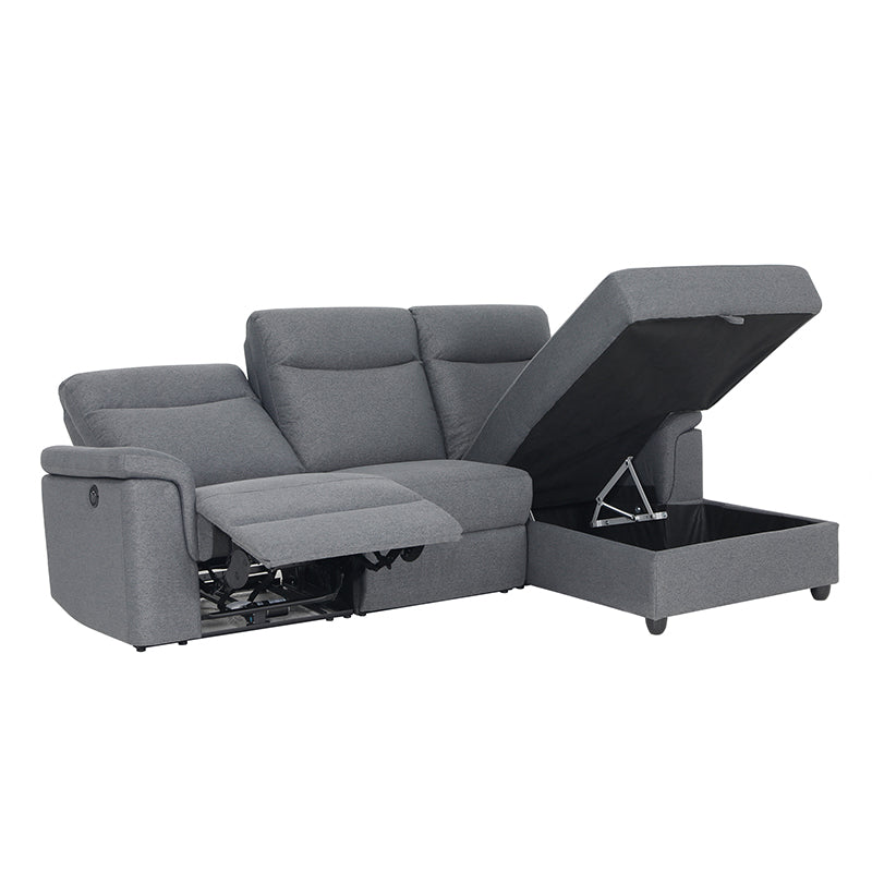 Dawson Fabric Electrical Recliner 2 Seater with Storage Chaise Dark Grey / Silver (Charcoal / Silver)