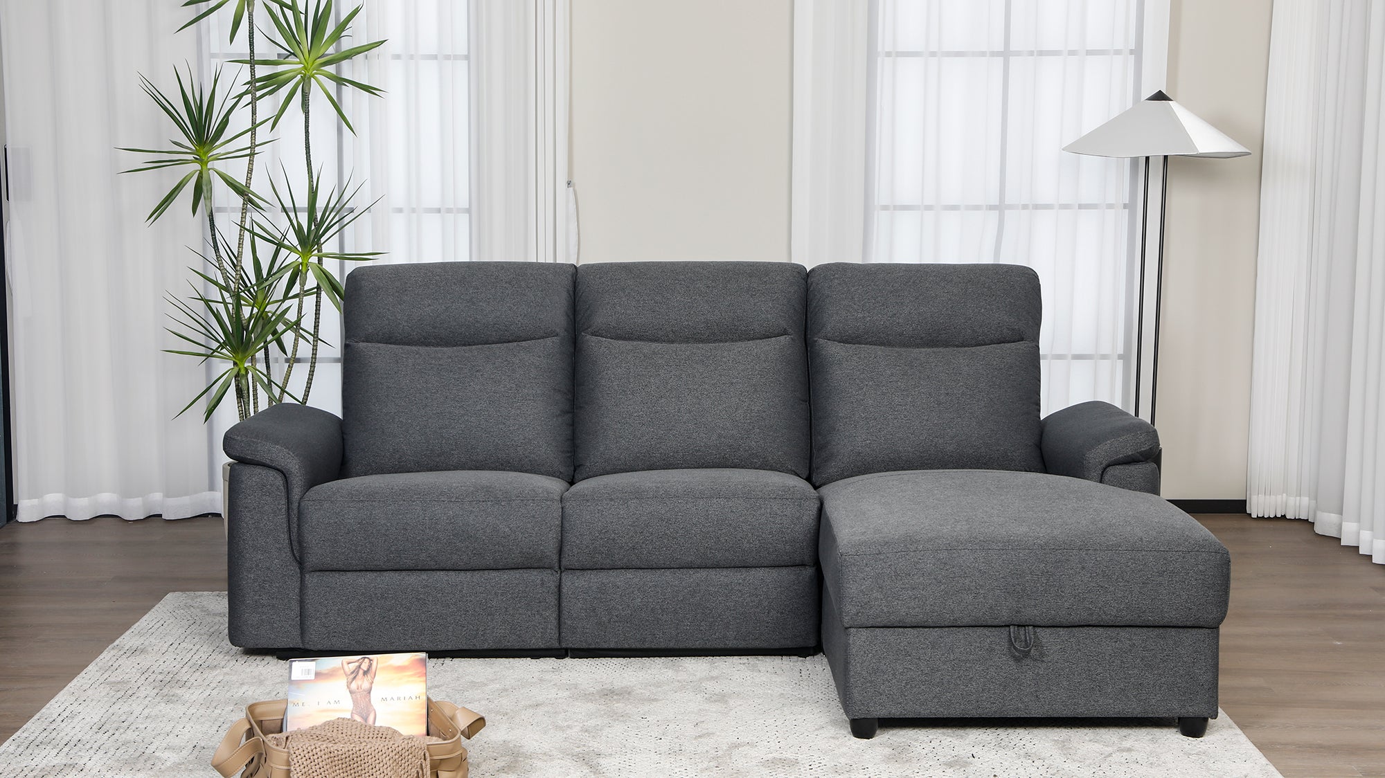 Dawson Fabric 3 Seat Reversible Chaise Lounge With Storage