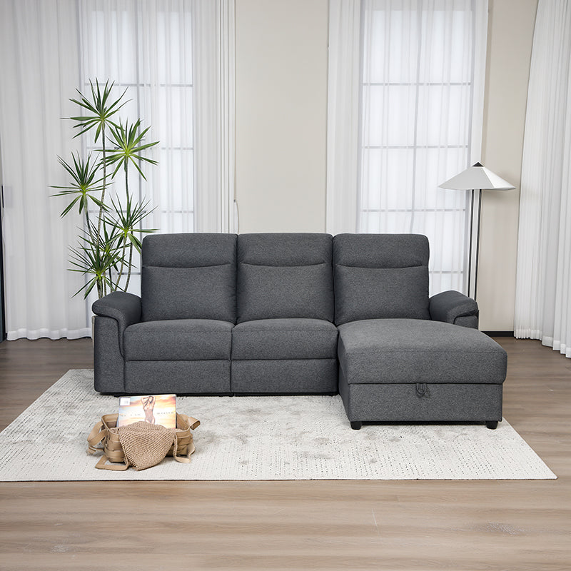 Dawson Fabric Electrical Recliner 2 Seater with Storage Chaise Dark Grey / Silver (Charcoal / Silver)