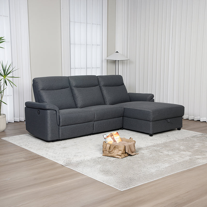 Dawson Fabric Electrical Recliner 2 Seater with Storage Chaise Dark Grey/Silver
