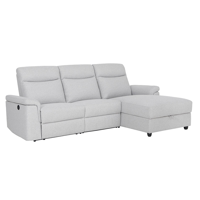 Dawson Fabric Electrical Recliner 2 Seater with Storage Chaise Dark Grey / Silver (Charcoal / Silver)