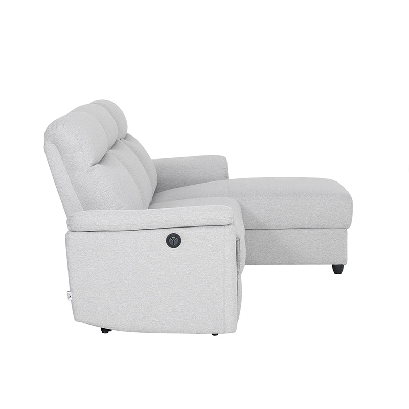 Dawson Fabric Electrical Recliner 2 Seater with Storage Chaise Dark Grey / Silver (Charcoal / Silver)