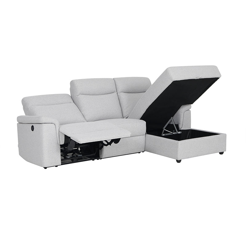 Dawson Fabric Electrical Recliner 2 Seater with Storage Chaise Dark Grey / Silver (Charcoal / Silver)