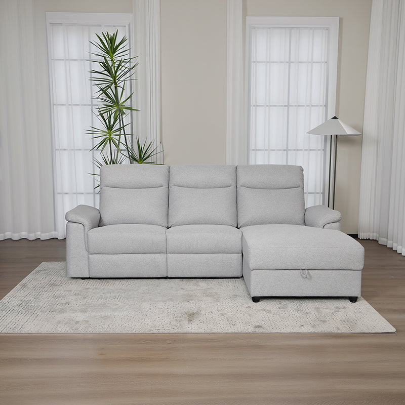 Dawson Fabric Electrical Recliner 2 Seater with Storage Chaise Dark Grey / Silver (Charcoal / Silver)