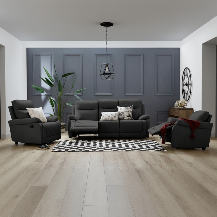 Scott Leather Recliner 1/2/3 Seat-(Black/Grey)