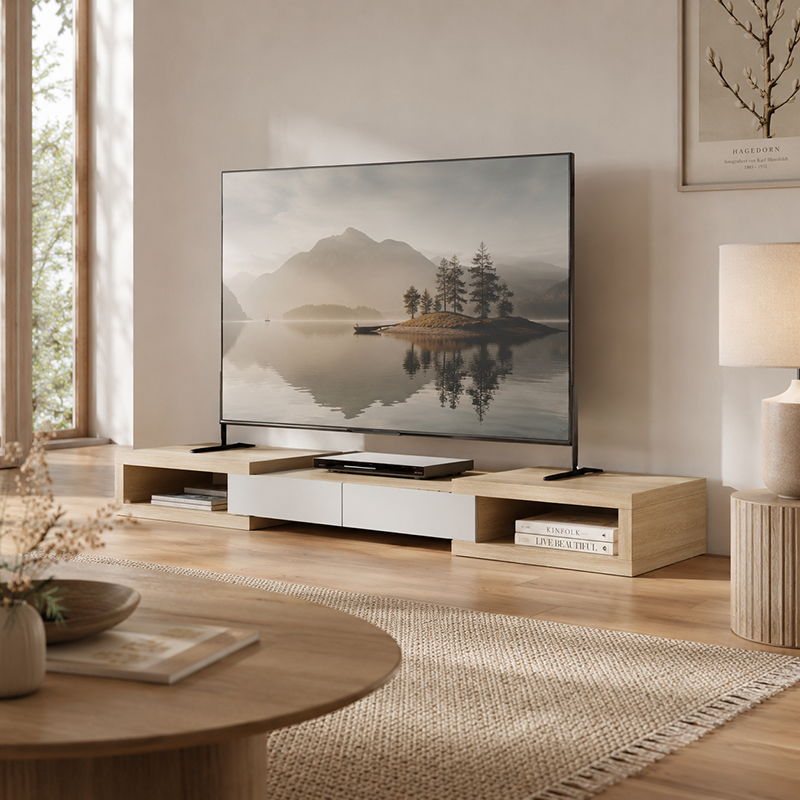 Split TV Unit Cabinet W250cm (Dark Oak)