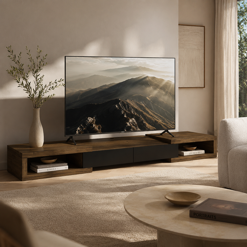 Split TV Unit Cabinet W250cm (Dark Oak)