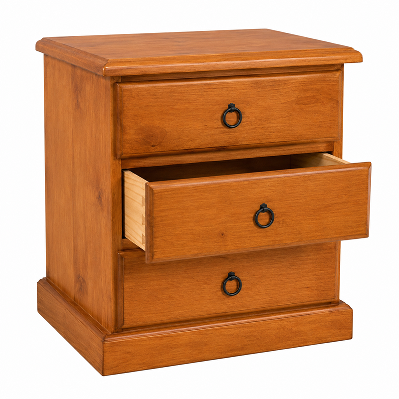 Susan Bedside Table 3 Drawer (Warm Honey)