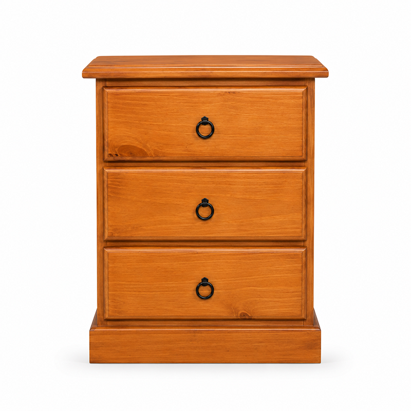 Susan Bedside Table 3 Drawer (Warm Honey)