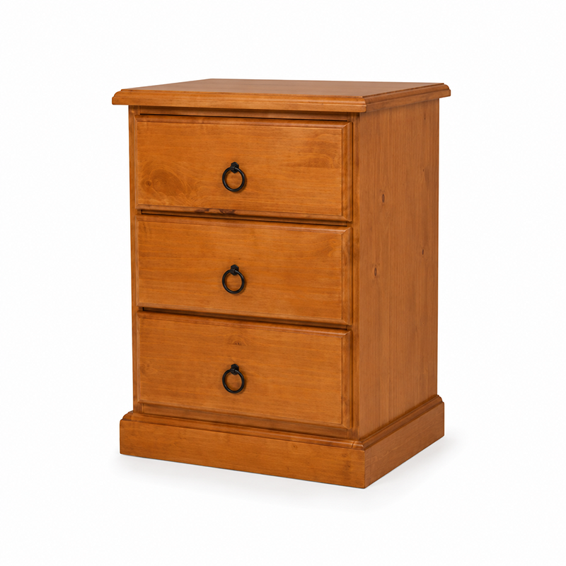 Susan Bedside Table 3 Drawer (Warm Honey)