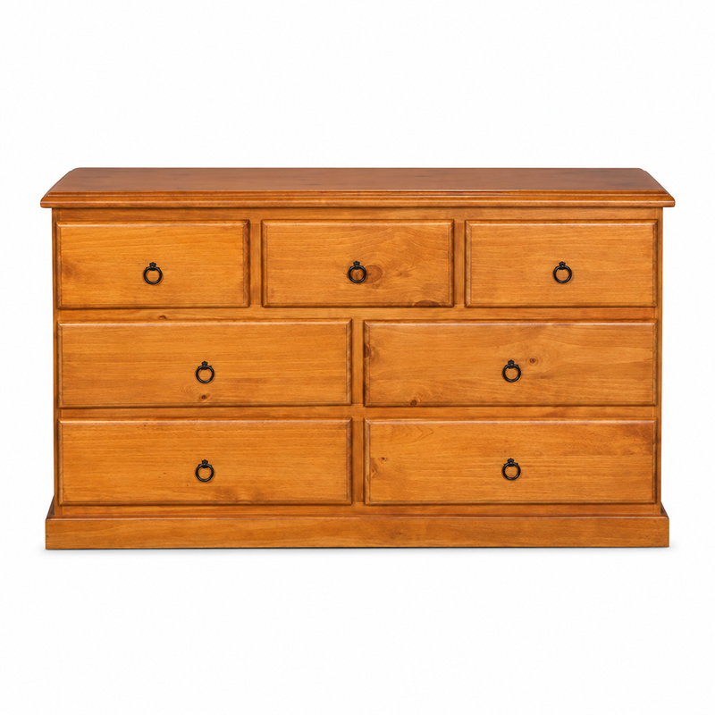 Susan 7 Drawer Dresser Table & Mirror (Warm Honey)