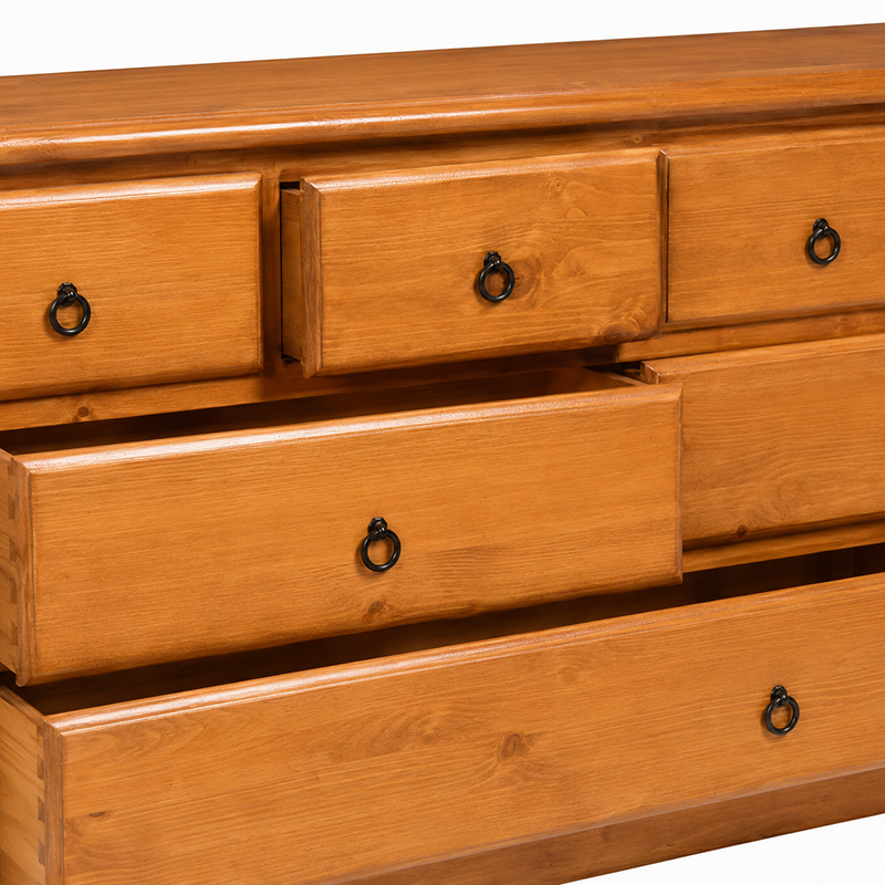 Susan 7 Drawer Dresser Table & Mirror (Warm Honey)