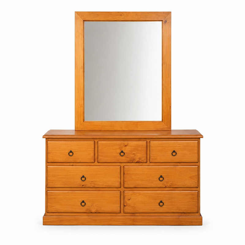 Susan 7 Drawer Dresser Table & Mirror (Warm Honey)