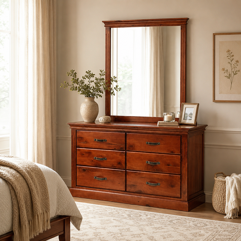 Texas 6 Drawer Dressing Table / Lowboy & Mirror