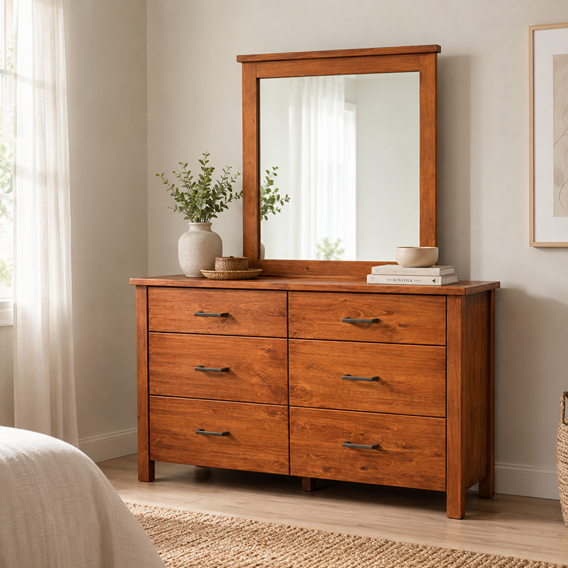 Tina 6 Drawer Dressing Table / Lowboy & Mirror