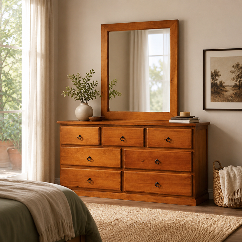 Troy 7 Drawer Dresser & Mirror (Burnt Orange)