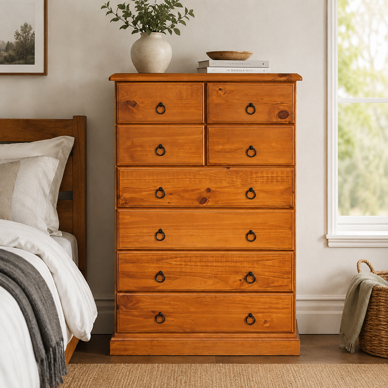 Troy Tallboy 6 Drawer/8 Drawer (Warm Honey)