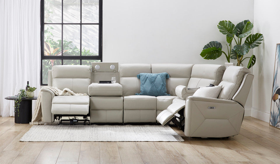 Archie leather 6 Seat Corner Recliner Lounge