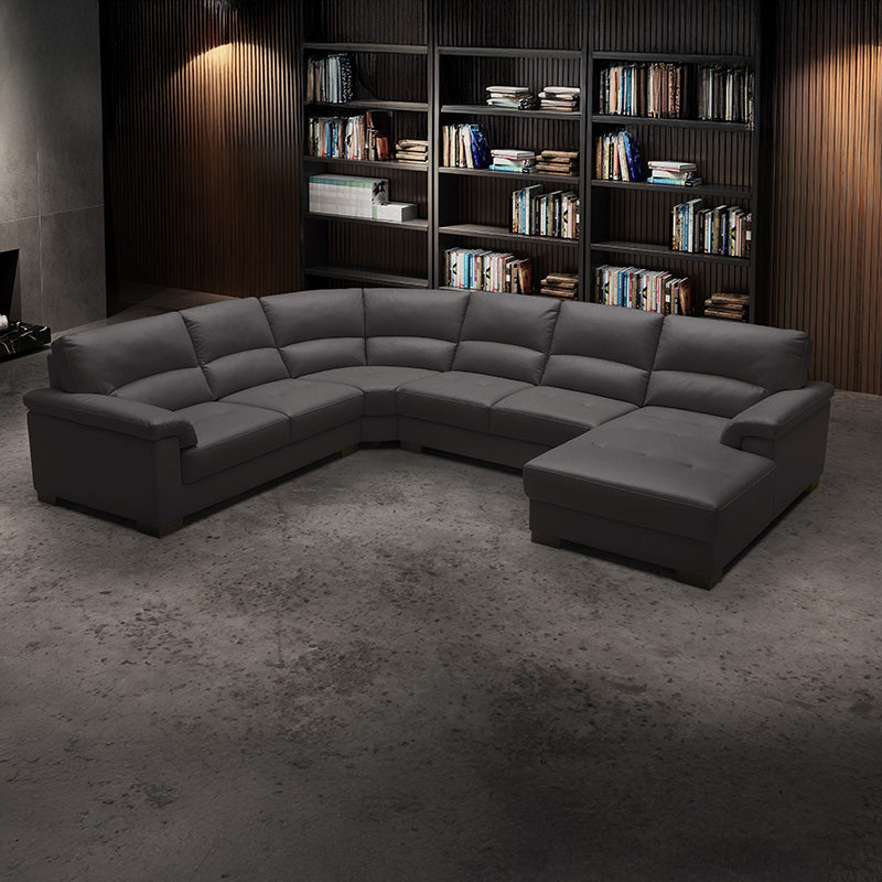 Paisley Leather Corner Suite with Right Chaise Black