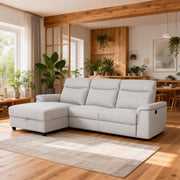 Dawson Fabric Electrical Recliner 2 Seater with Storage Chaise Dark Grey/Silver